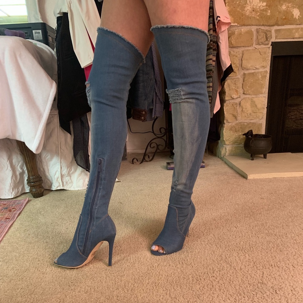 Distress Denim Stilettos boots
